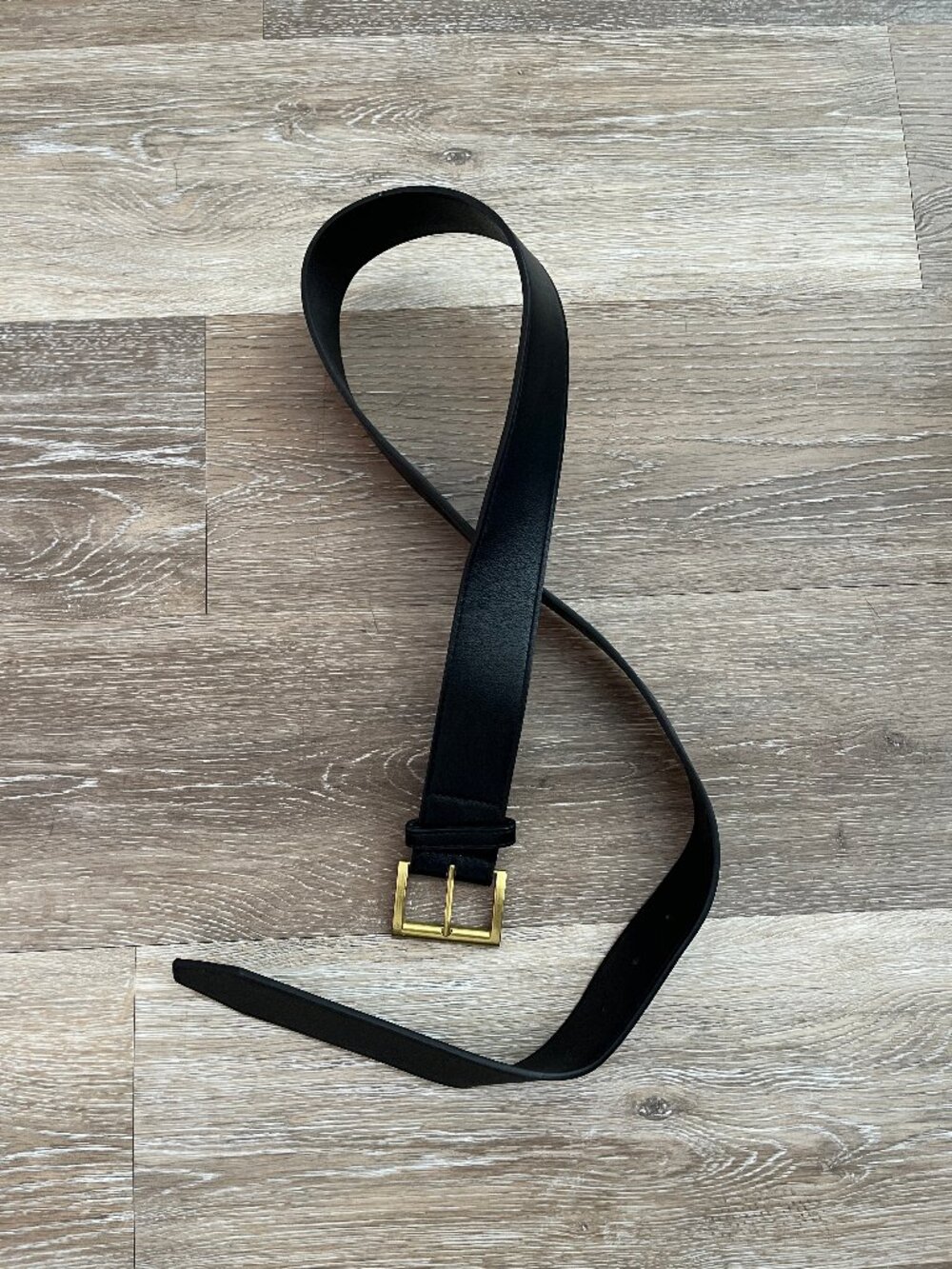 Black Waist Belt Gold Square Buckle Hardware S/M